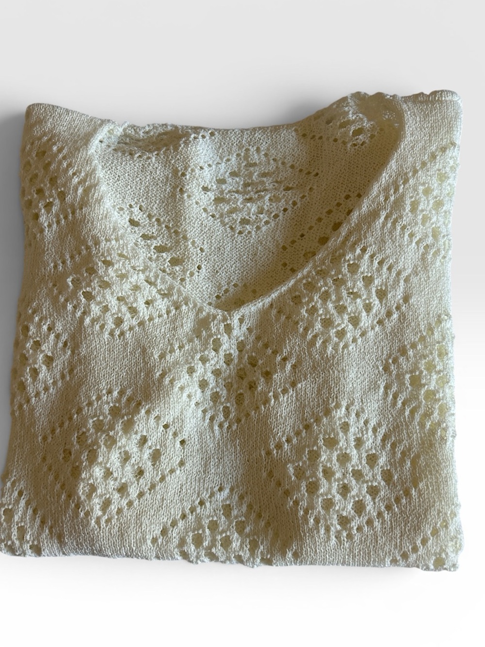 🤍 NWOT Boho Cream Open Knit Crochet Top Pointelle Sheer Layering Sweater 2XL